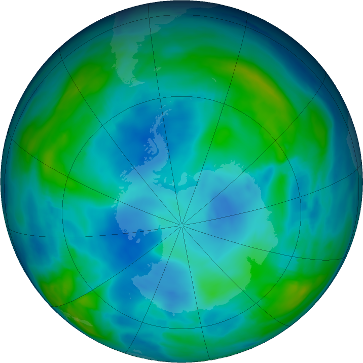 Antarctic ozone map for 01 June 2019